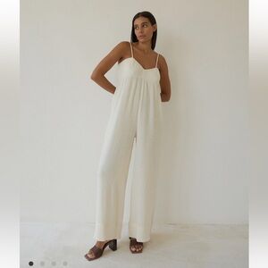 Bahhgoose Rio white cotton wide leg jumpsuit, size M/ L